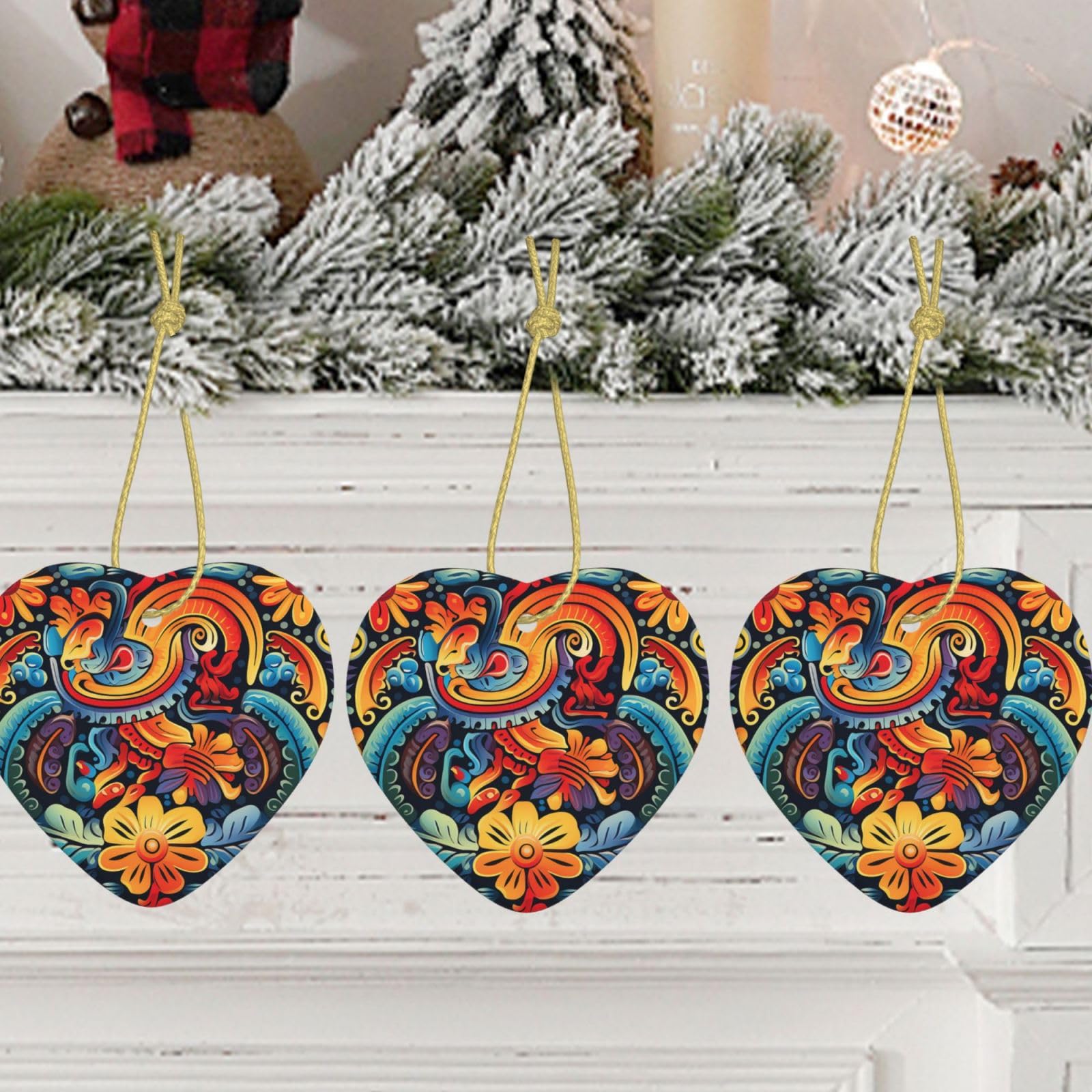 Amazon｜メキシコのクリスマスオーナメントハートセラミックハンギング